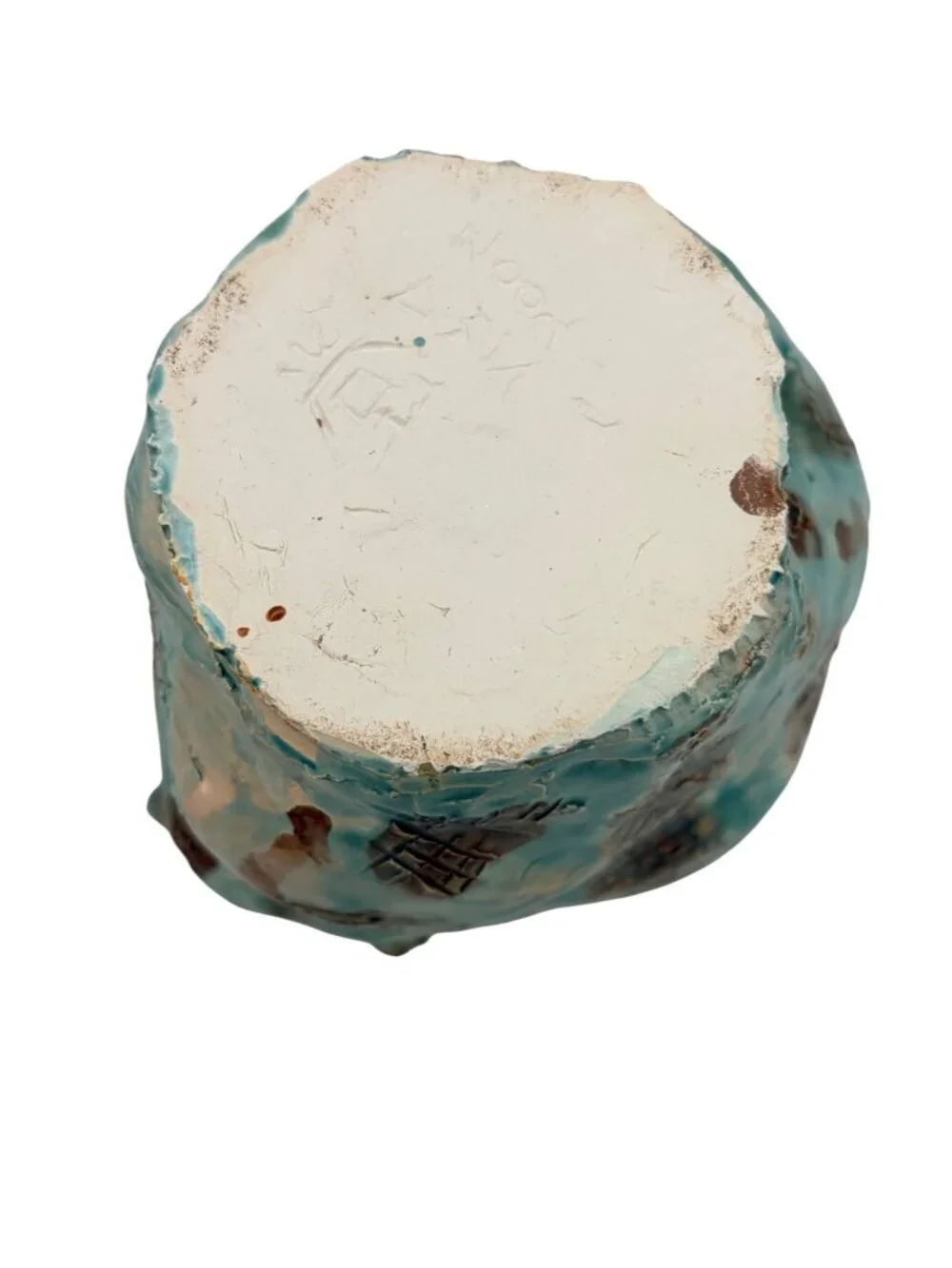 Signed Studio Pottery Vase Teal Drip Glaze Sculptural Art Vessel 5.5in Retro MCM